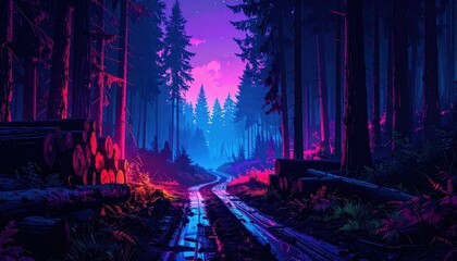 Obraz premium Enchanted Forest Pathway with Vibrant Colors and Dreamy Atmosphere