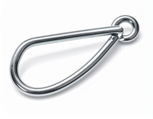 Silver-colored wire loop with a small, round eyelet at the top on a white surface