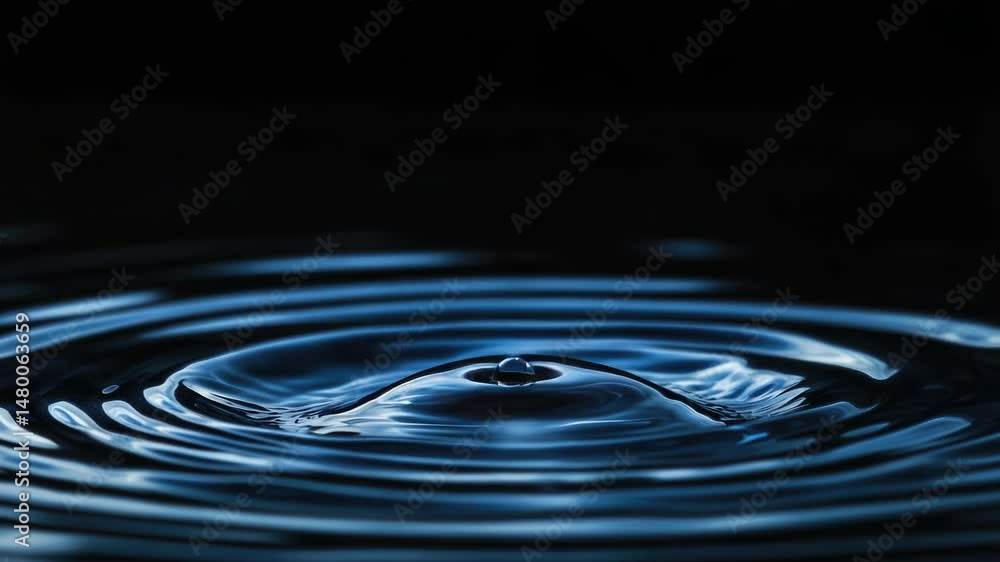 Poster A single water droplet falls into a calm pool, creating ripples and circles