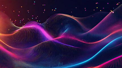 Fototapeta premium Abstract generative art showcasing vibrant neon gradients flowing over digital dunes