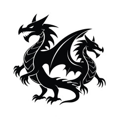 black and white dragon.black and white dragon silhouette on white background.Silhouette flying dragon full body black color.	
