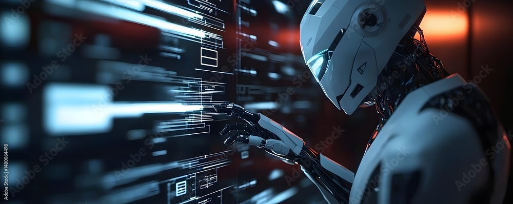 Poster the business industry utilizes ai stock technology for digital analysis, learning, and communication