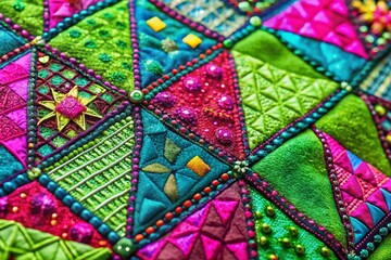 Bold Patchwork Design with Neon Glitter Accents - High-Resolution Stock Photo