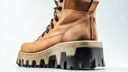 Stylish brown leather hiking boot with a chunky platform sole detail
