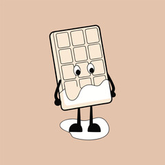 Cute white chocolate bar cartoon character with eyes and melted bottom