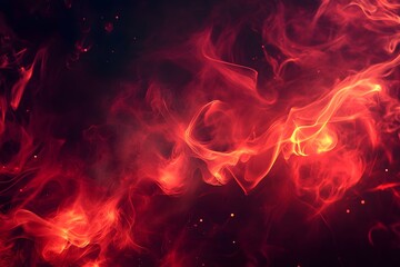 Fototapeta premium Abstract red smoke and fire swirls with glowing lights and dark background