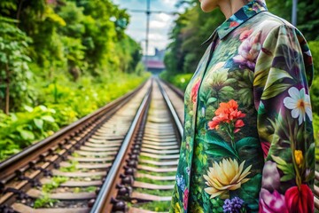 Botanical Transportation Print Design: Trendy Fashion Apparel Fabric