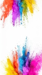 Fototapeta premium A vibrant burst of colorful powder explodes against a pristine white background, creating a dynamic and energetic display of swirling hues.
