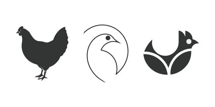 Hen silhouettes chicken,rooster,black isolated on white background. Creative silhoutte rooster icon logo design vector illustration art design