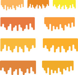  Set of dripping tasty honey,delicious yellow orange linden honey vector seamless glaze for cake,cupcake