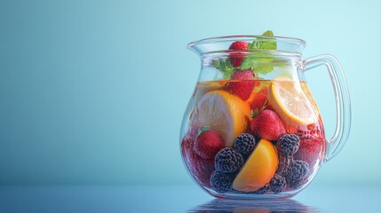 Refreshing Fruit Infused Water in Transparent Pitcher with Berries and Citrus for Healthy Lifestyle