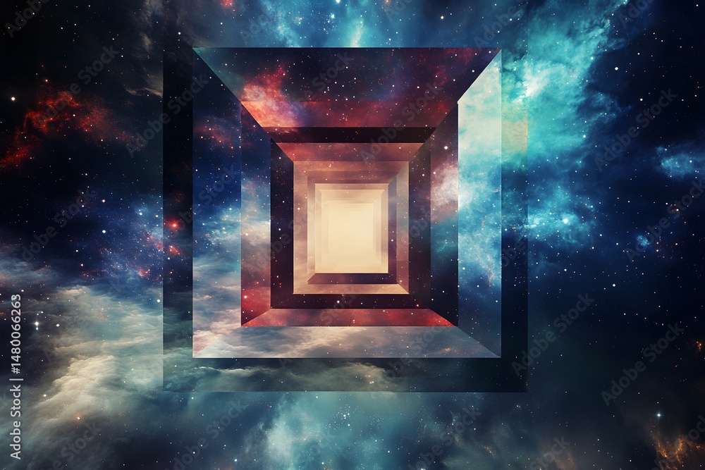 Wall mural abstract square tunnel of outer space with nebula and starry sky imagery
