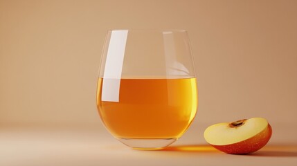Fresh Juice in Glass with Apple Slice on Light Background for Healthy Lifestyle and Refreshment Concept