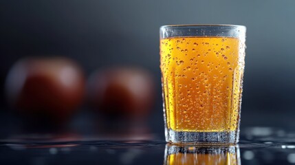 Refreshing Sparkling Drink in a Clear Glass with Bubbling Effervescence and Dark Background