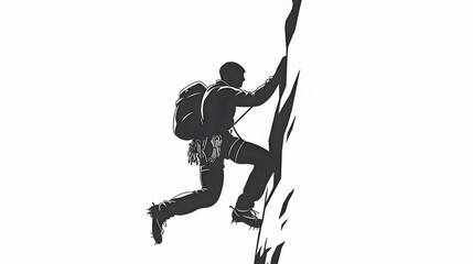 Black and White Silhouette of Rock Climber
