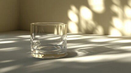 Crystal Clear Glass Contains Pure Water with Soft Natural Light and Shadow Dancing on Surface