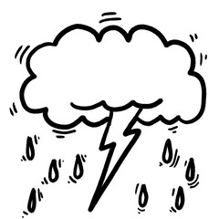 black and white cartoon illustration of clouds and lightning striking during rain