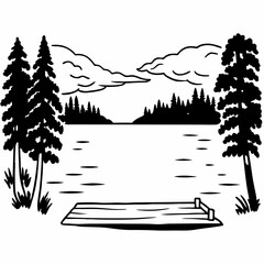 Fototapeta premium Finnish lake scene vector illustration