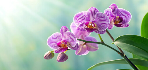 Naklejka premium Stunning Purple Orchid Blooms A Delicate and Exotic Floral Display