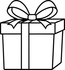 Gift Box With Bow Line Art Vector Illustration
