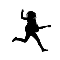 Energetic Guitarist Silhouette Jumping with Electric Guitar on transparent Background	
