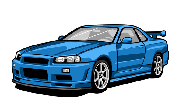 Blue JDM Style Sports Car Vector Illustration