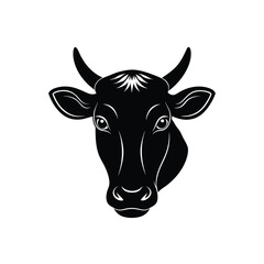 Vector black and white illustration of cow head logo style isolated on a white background.a black and white cow silhouette with distinctive face pattern.
