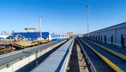 Fototapeta premium Industrial Warehouse Loading Area with Clear Blue Sky