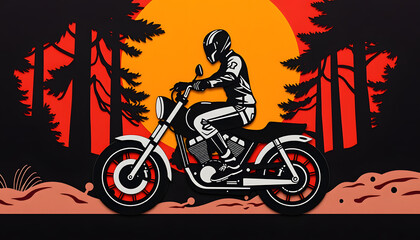 Swift and skilled equestrian gliding effortlessly on horseback., flat papercut style. with white shades