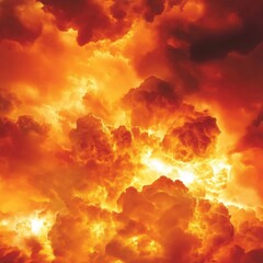 Obraz premium Fiery Cloudscape Abstract View of Orange and Yellow Clouds from Below Dramatic Sky Concept