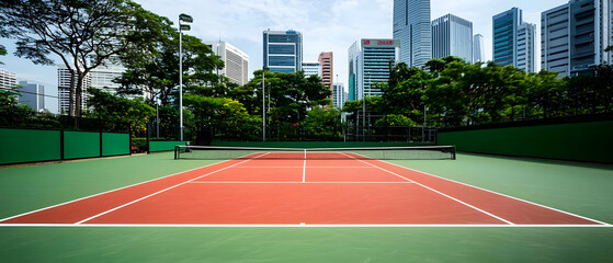 Fototapeta premium City Park Tennis Court Under Sunny Sky