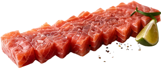 Fresh Salmon Cubes with Lime, and Pepper.