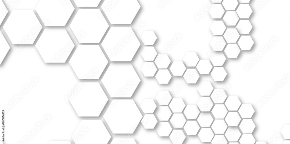 Poster abstract technology white and grey geometric hexagon shape on transparent background vector.