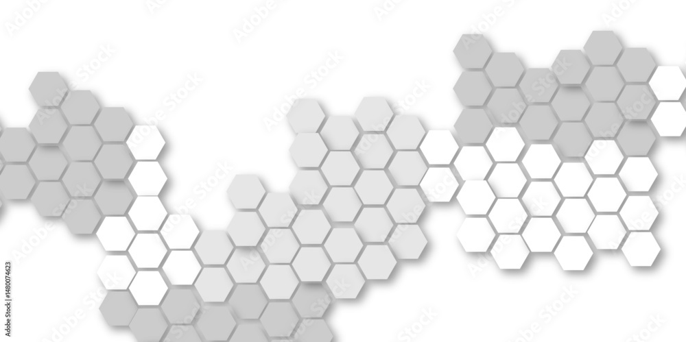 Poster abstract technology white and grey geometric hexagon shape on transparent background vector.