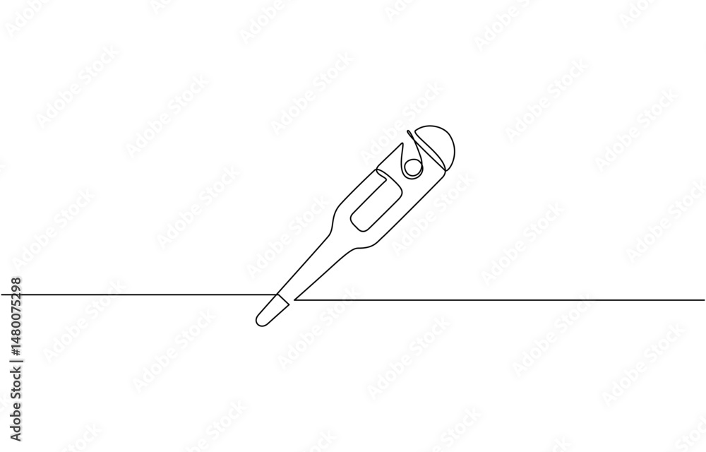 Poster one continuous line drawing of medical thermometer, continuous one line drawing of thermometer for m