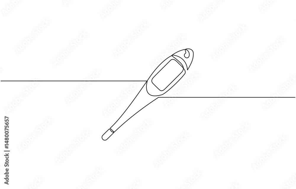 Poster one continuous line drawing of medical thermometer, continuous one line drawing of thermometer for m