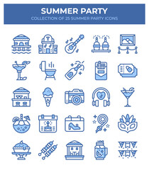 Summer Party Icons. A vibrant collection of 25 summer party icons