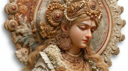 Goddess durga sculpture in ancient temple exquisite detail in artistic close-up view
