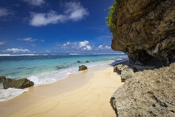 Paradise beach with crystal clear water andthe cliff at Bukit area of Bali Indonesia