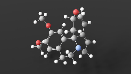 erythravine molecule 3d, molecular structure, ball and stick model, structural chemical formula anticonvulsants