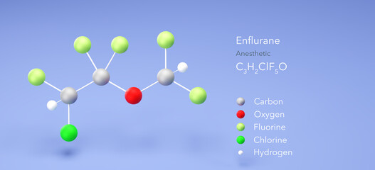 enflurane molecule, molecular structure, anesthetic 3d model, Structural Chemical Formula and Atoms with Color Coding