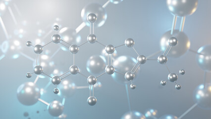 napabucasin molecular structure, 3d model molecule, antineoplastic activity structural chemical formula view from a microscope