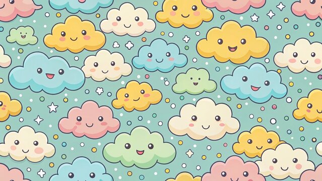 Fototapeta Cute Smiling Cloud Pattern: Kids Room Decor, Nursery Art, Fabric Print