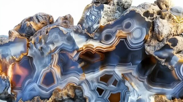 Captivating Bands and Geometric Structures: Agate Rock Formation Close-Up View
