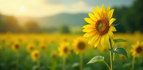 Tall sunflower stalk with developing seed head, photography, development, bloom