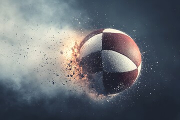 Fototapeta premium American football exploding in mid air showing the dynamics and power of sport