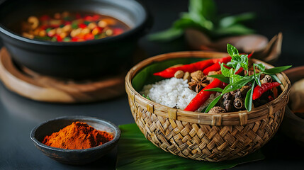 Spicy Asian Rice Bowl With Aromatic Herbs