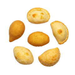 Assorted Brazilian Savory Snacks on White Background