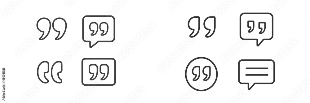 Poster different styles of quotation marks and speech bubbles displayed on white background for typographic