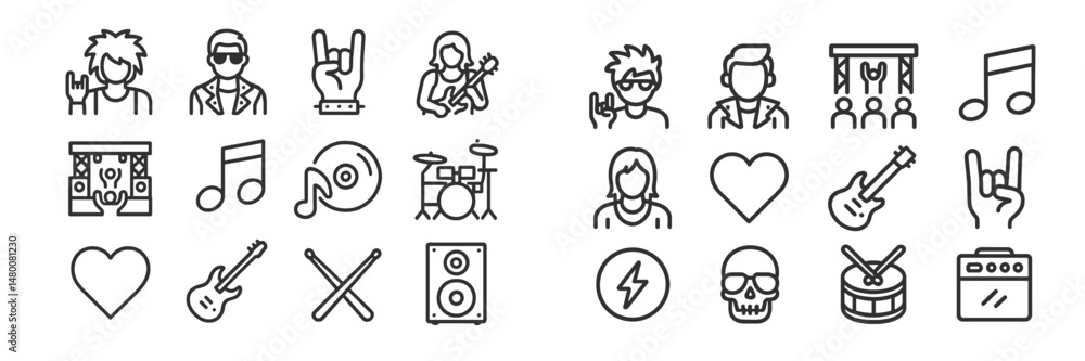Poster symbols representing various music styles and activities in a colorful and playful design for creati